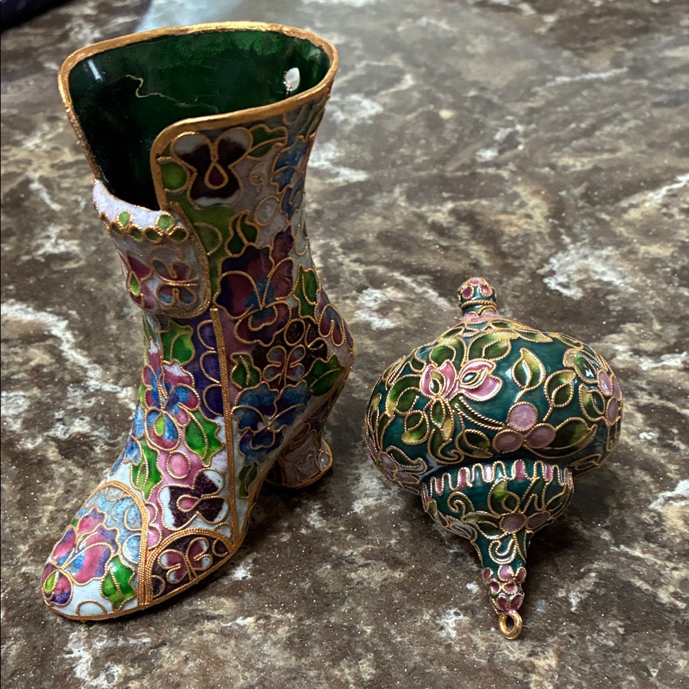 Cloisinne’ Floral Enamel Boot & Ornament LN
